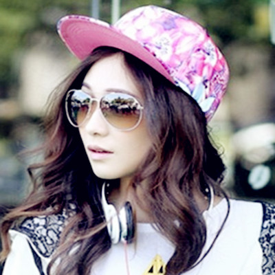 Rose-red printed baseball cap 